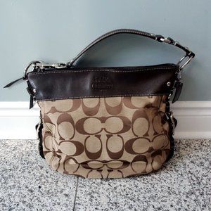 Coach Brown Signature Logo Jacquard Canvas & Leather Shoulder Bag